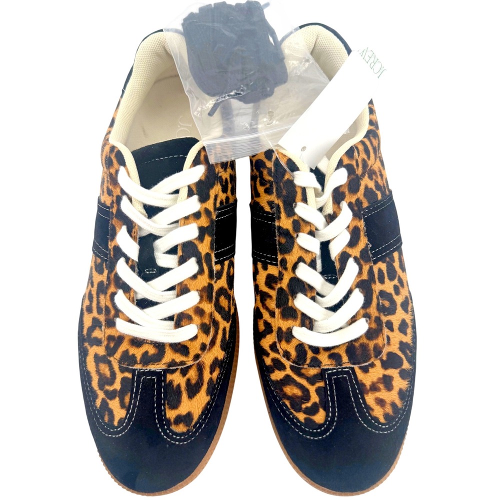 J.Crew Trainer Sneakers Womens 8 Leopard Print Calf Hair Suede Tan Black